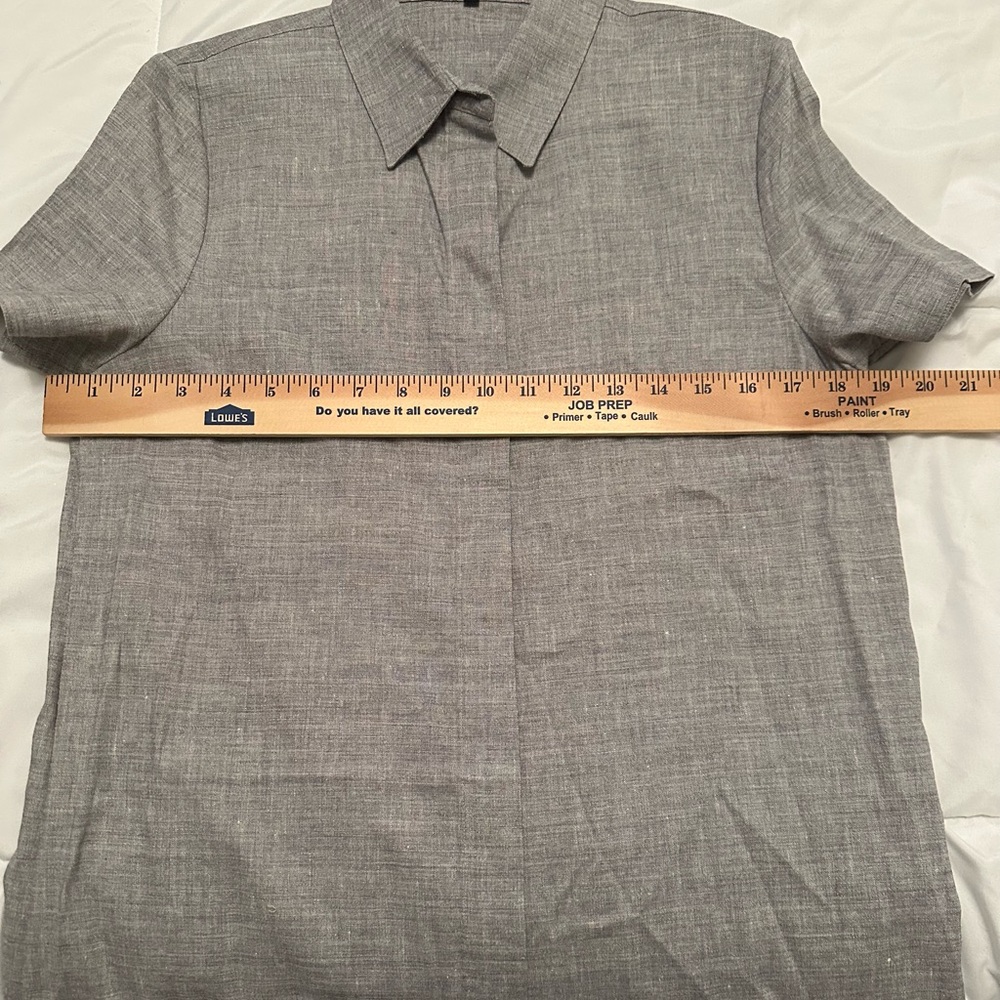 Theory Short-Sleeve hidden Button-Down linen dress in Heather Gray (B)
